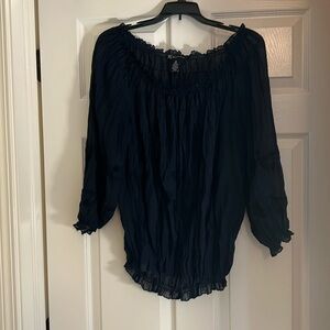INC Women’s semi sheer navy embroidered peasant blouse.  Size 12.